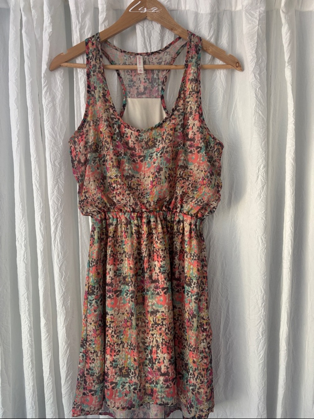 Xhilaration Coral & Teal Floral Print Sleeveless Mini Dress